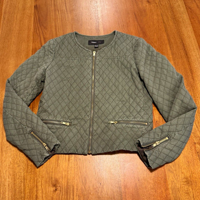 MANGO Casual Women's Green Quilted Short Jacket Full Zip Pockets Size XS