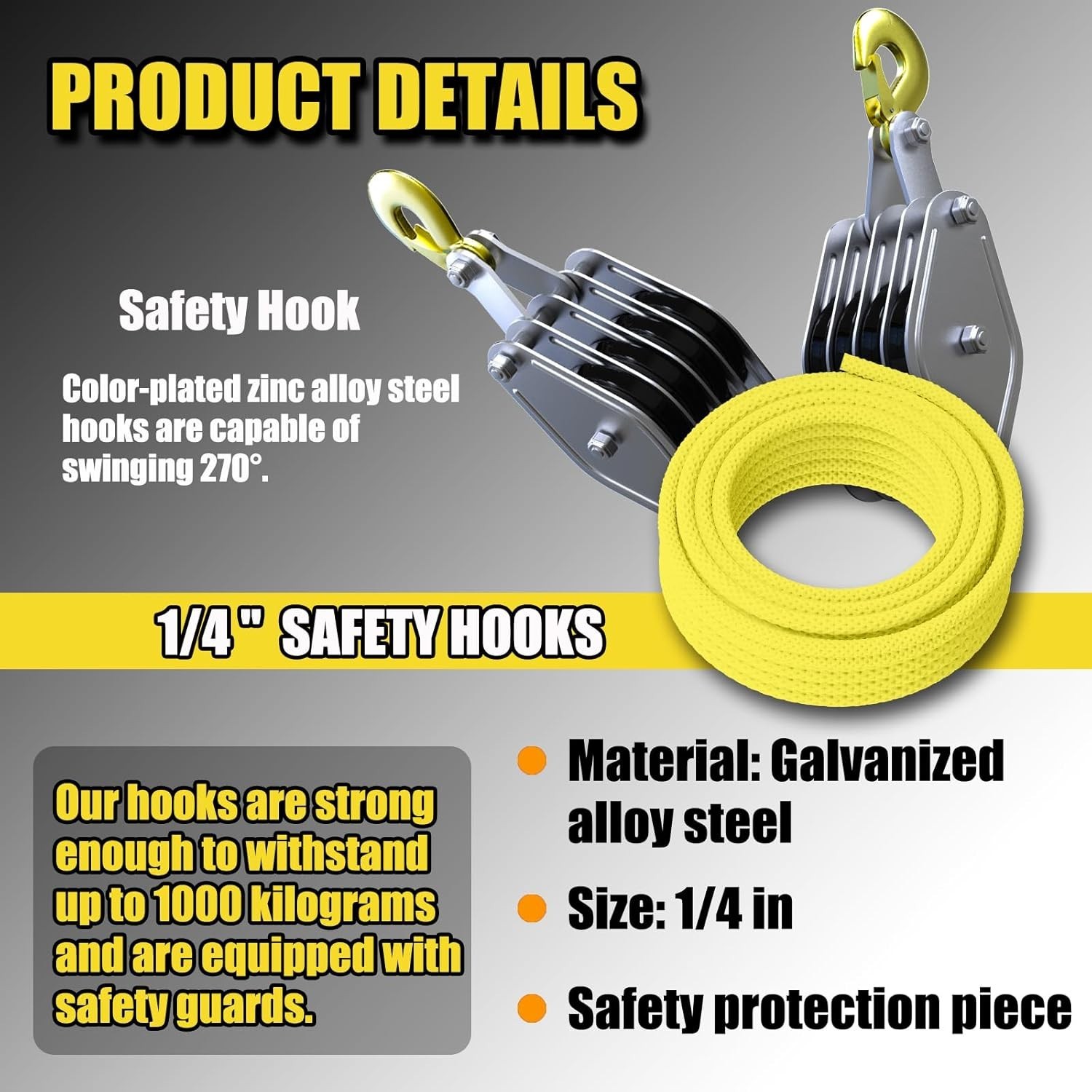 Heavy-Duty Pulley Hoist with 4400 LB Capacity & 65 Ft Rope - Durable & Efficient