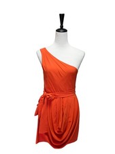 Alice + Olivia Women's Orange Silk One Shoulder Mini Dress Side Tie - Size 8