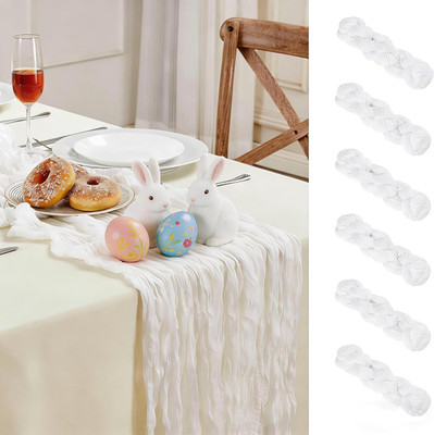 6 Pack White Cheesecloth Table Runner 10FT Long Easter Spring Boho Gauze Table R
