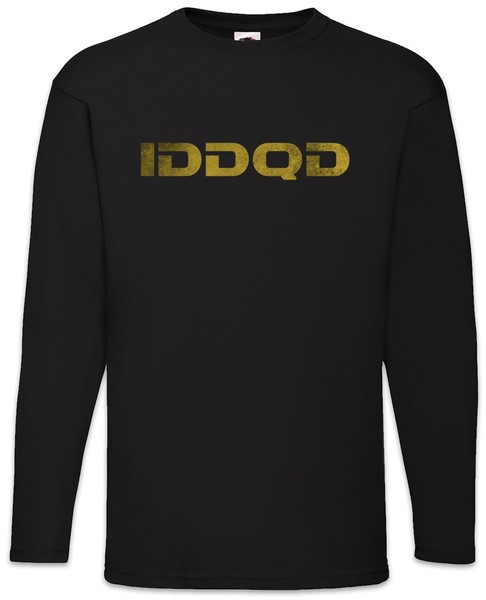 Camiseta de manga larga IDDQD divertida nerd geek administrador de sistemas codificador analista informático truco jugador juegos