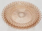 Art Deco Vintage Pink Depression Cut Glass Serving Platter 14 Inches Round