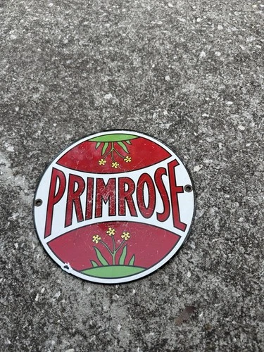 Vintage Primrose Gasoline Motor Oil Gas Station Pump Plate Porcelain Metal Sign