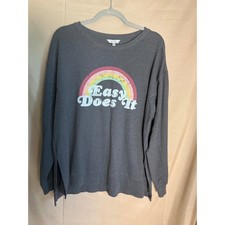 Wildfox Easy Does It Rainbow Sweatshirt Women Large Gray Good Side Slits Top