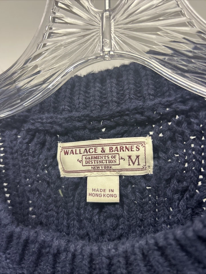 Wallace and Barnes Medium Blue Black Stripe Cable Knit Sweater Men's - Image 3 of 4