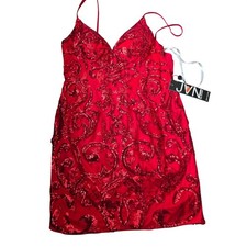 JVN by Jovani Red Sequin Embellished Spaghetti Strap Mini Dress Party Size 10