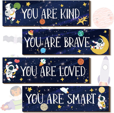 4 Pcs Space Room Decor for Kids Boys Outer Space Wall Art Bedroom Decor for Nurs