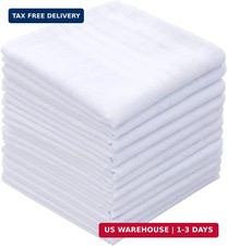 GB Men's Handkerchiefs 100 Cotton Solid White with Stripe Large Classic Hankies