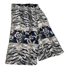 Adrienne Vittadini Sheer Silk Scarf Gray Navy Floral Abstract Print Vintage