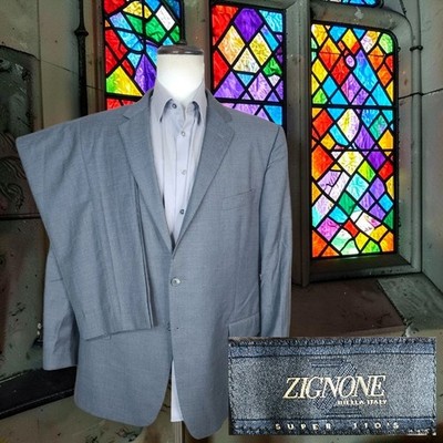 Joseph Abboud Suit 2 Piece Mens 50R 40X29 Gray DV Zignone Wool