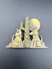 Vintage JJ Brooch Coyote Couple Gold Tone Signed Southwestern