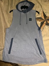 Under Armour Men s Sportstyle Sleeveless Hoodie Size Small Gray Pocket Loose