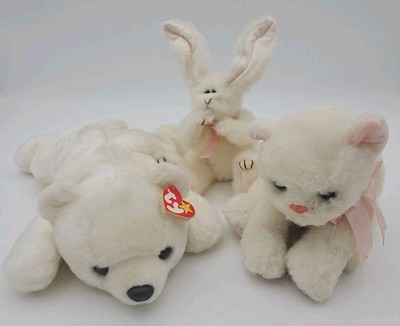 Vintage Ty Beanie Retired Stuffed Plush Lot of 3 - Bear '98, Rabbit '93, Cat '96