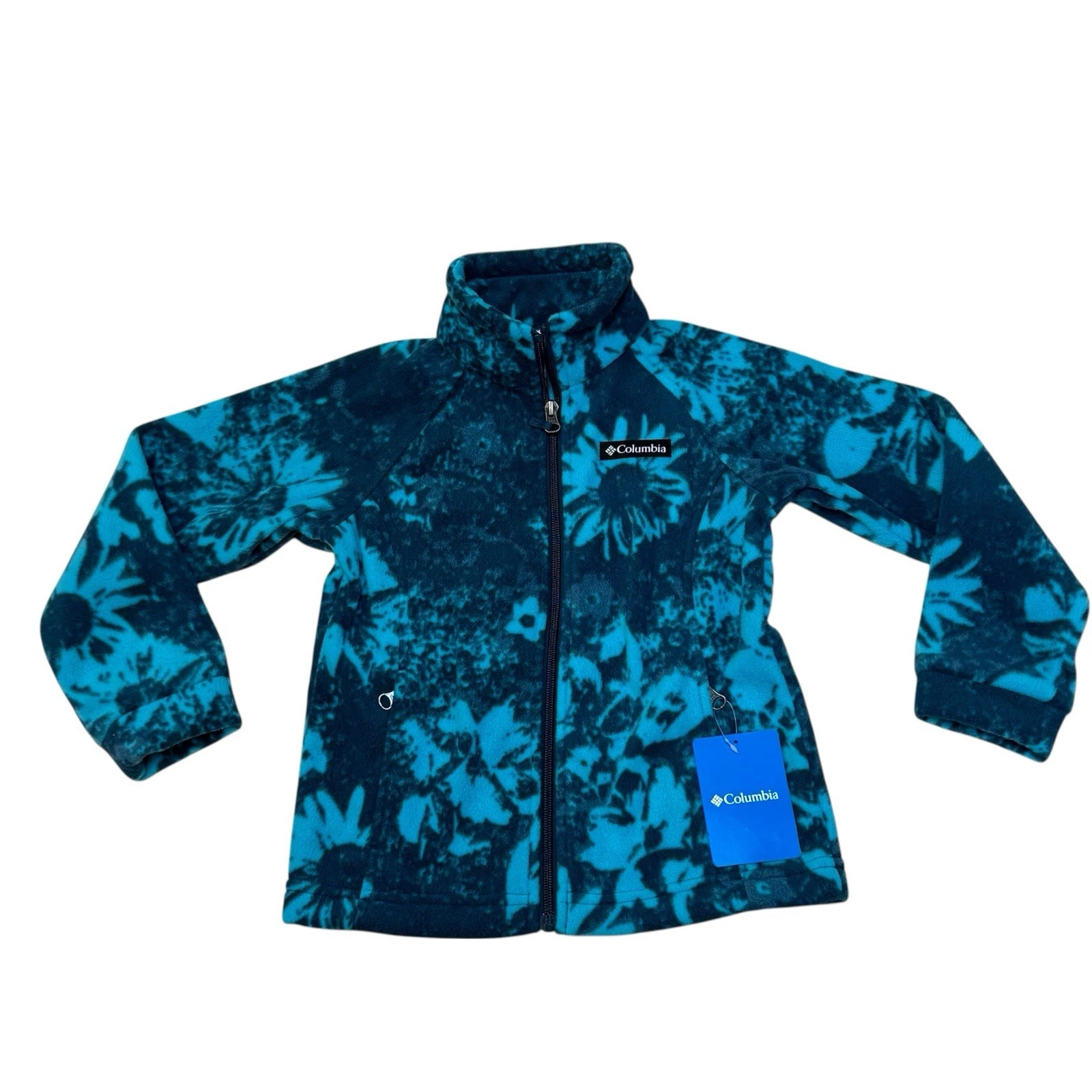 NWT Columbia Youth Teal Blue Benton Springs II Printed Zip Up Fleece Size XS
