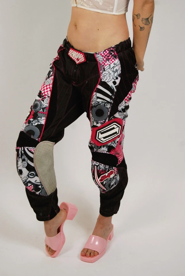 Calça de corrida Y2K (6) rosa preta vintage motocross dirtbike uniforme esportivo punk - Imagem 4 de 4