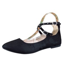 The Children's Place Girls 3 Black Textile Ankle Strap Ballet Flats Dress Shoes