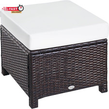 Image of Outsunny Rattan Footstool Wicker Ottoman with Padded Seat Cushion Outdoor Patio 