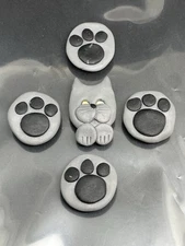 Vintage Handmade Cat Paw Prints Kitty Gray Button Covers Set Of 5