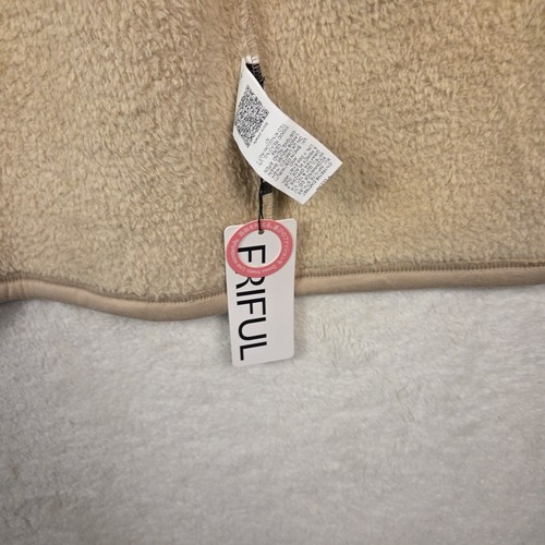 Friful Womens Long Hooded Vest Beige NWT Sz LG Minimalist Fur Lined 0518 - Picture 5 of 7