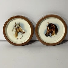 Vintage Horse head Porcelain Coasters-2 USA Equestrian Cowboy Rodeo Decor