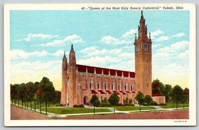 Vintage Toledo Ohio Queen of the Most Holy Rosary Cathedral Postcard AA130