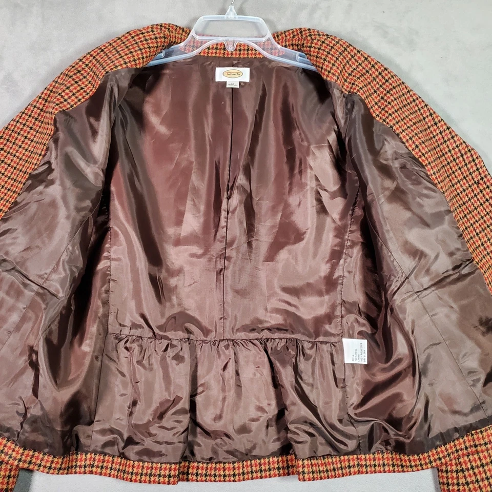 Chaqueta Blazer Talbots Mujer 16 Naranja Negro Pata de Gallo Cuadros Lana Academia Foto 3 de 4