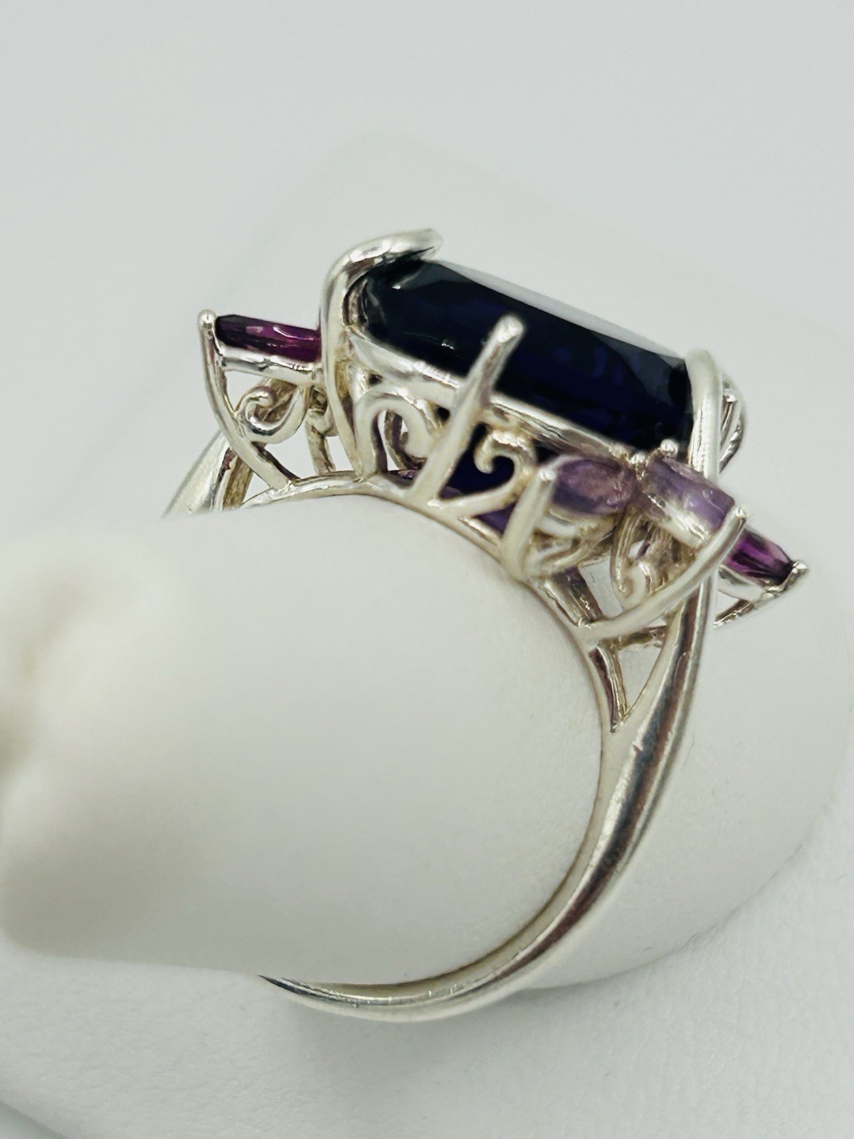 925 Solid Sterling Silver Statement Ring w/ Purpl… - image 3