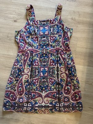 Women s Land End Bohemian Paisley 100% Linen Sleeveless Dress Size 18 Plus Size