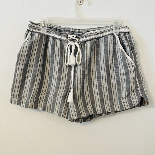 Elevenses Antropologie Striped Shorts Size M 100% Cotton Gray White Casual Beach - Picture 6 of 9