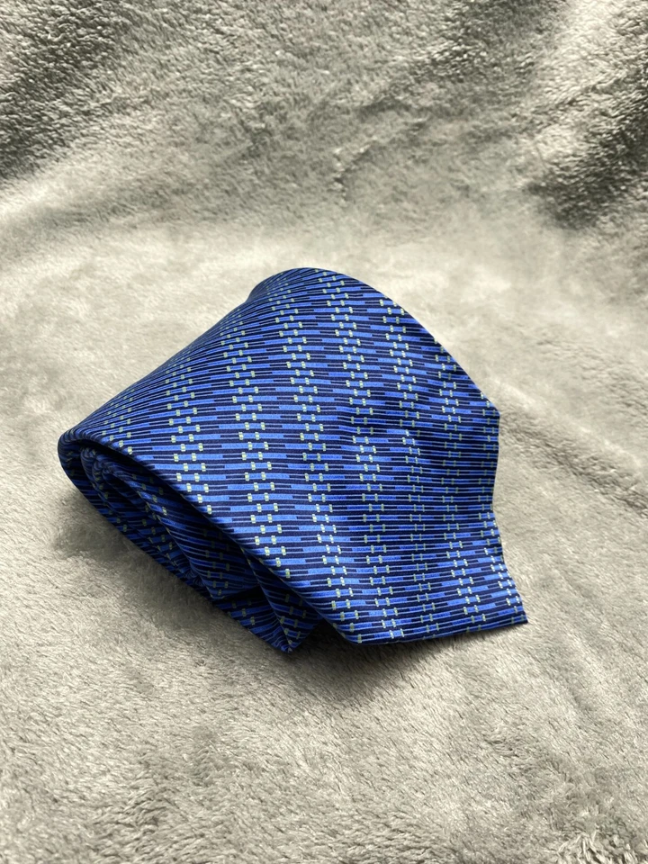 Gravata Dockers masculina azul dourada geométrica 100 seda clássica largura 1 - Imagem 2 de 4