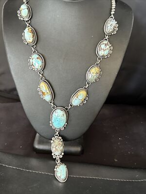 Native LARIAT Golden Hills Turquoise Necklace Sterling Silver Navajo 14348