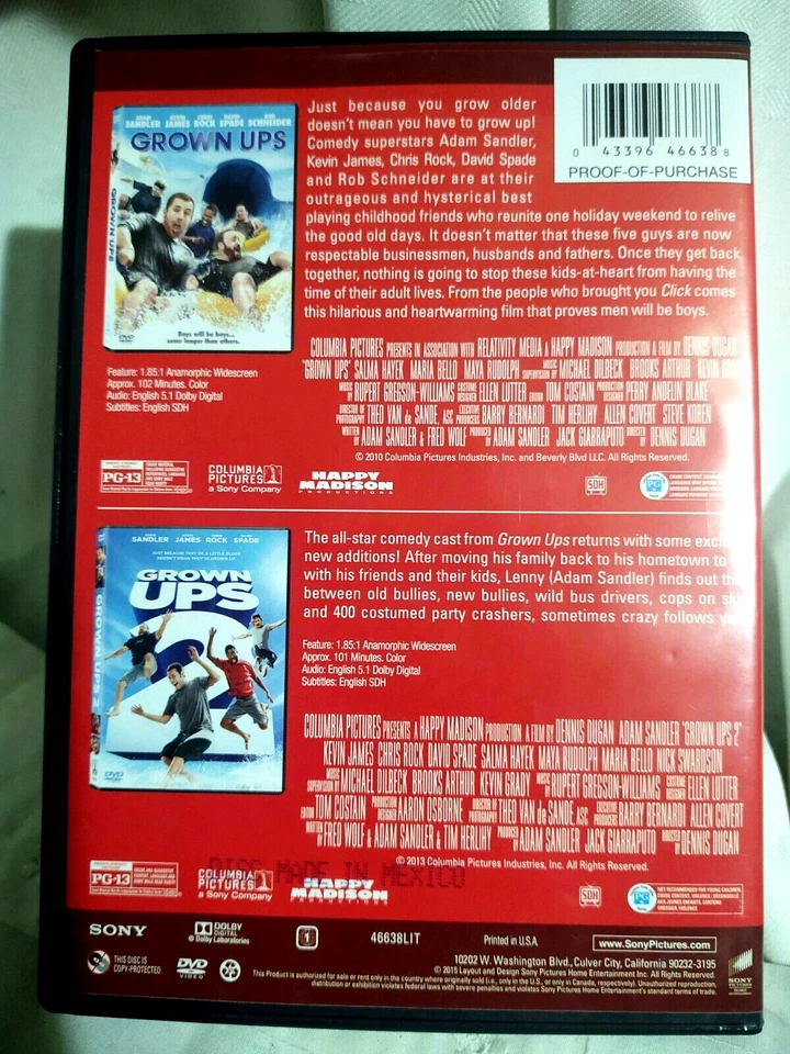 Grown Ups 1 & 2 DVD Digital LOL Double Feature 203 min 2015 Region 1 US / Canada - Image 3 of 3