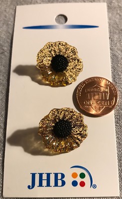 TWO JHB Translucent Colorful Glitter Flower Shank Buttons 19mm 3/4'' 1 Card 8504