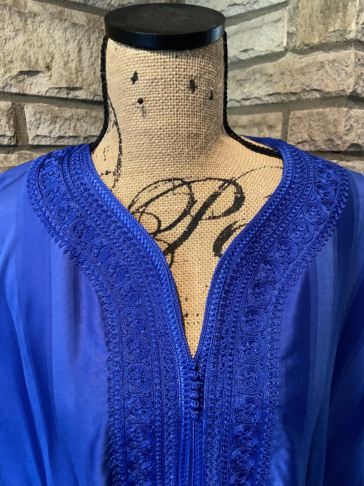 Quality Handmade Solid Royal Blue Embroidered  V-… - image 2