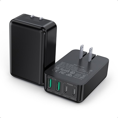 2-Pack 40W 4-Port USB-C Wall Charger PD/QC - Fast Charge iPhone iPad Samsung - Zdjęcie 17 z 32