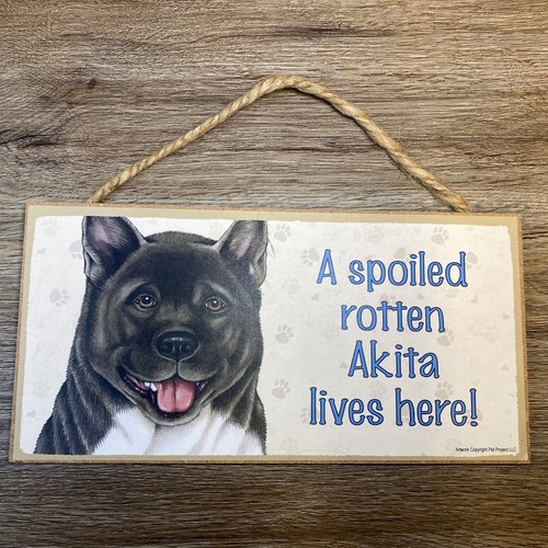 A Spoiled Rotten AKITA Lives Here, Love & Laughter Dog Wooden Sign Wall Hanger - Picture 4 of 8