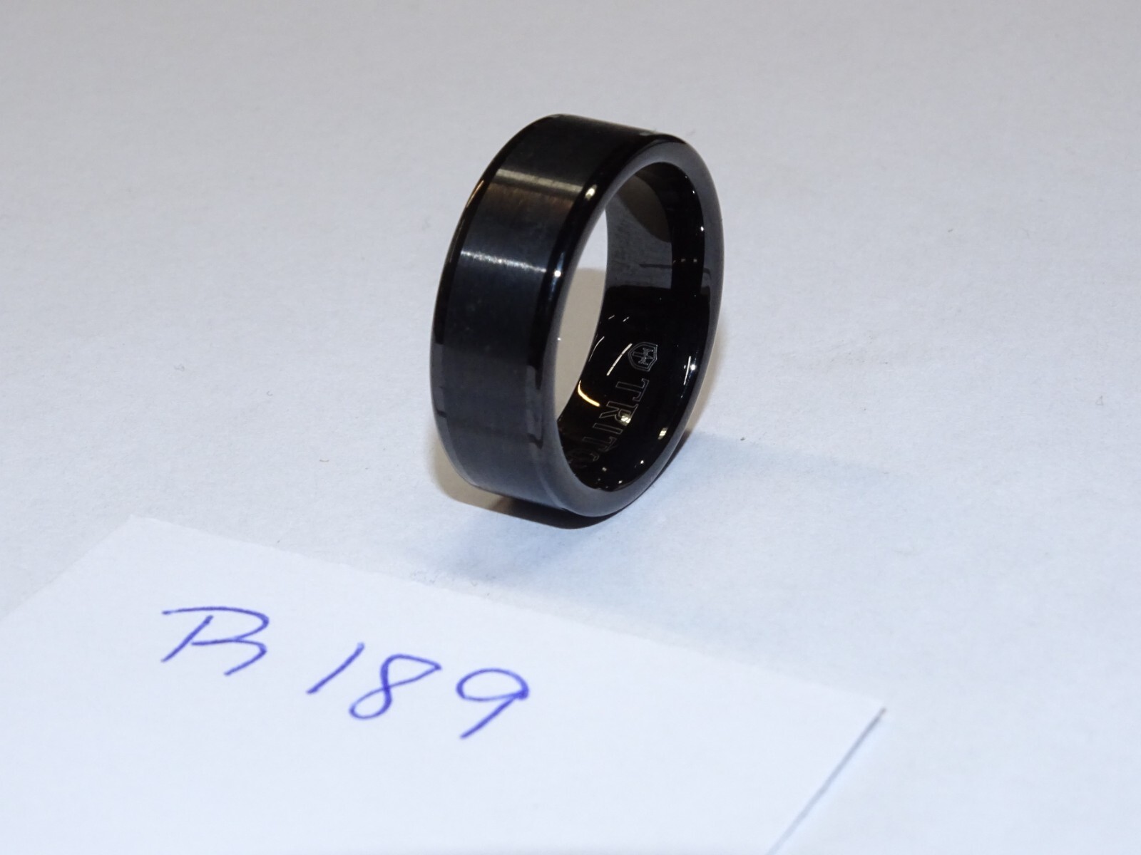 Triton Tungsten Carbide Wedding Band Ring 8mm Size 11-1/2. Polished Black. #R189