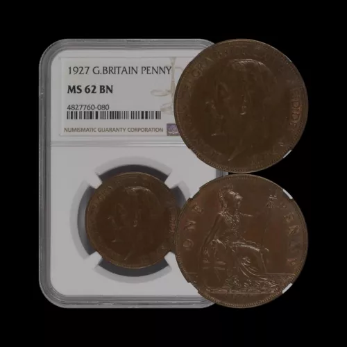 GREAT BRITAIN. 1927, Penny - NGC MS62 - KGV, Seated Britannia