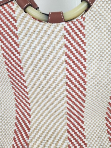 Stella & Dot Woven Tote Mixed Media Beige/Cream/Burnt Coral - Picture 2 of 8