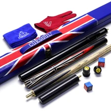 CUESOUL 57" 3/4 Jointed Ebony Snooker Cue with Union Jack Flag Design-Black