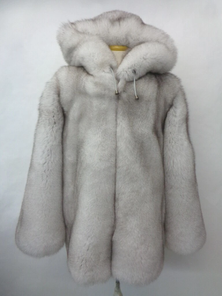 VESTE NEUVE EN FOURRURE DE RENARD BLEU NORVEGIEN AVEC MANTEAU A CAPUCHE POUR HOM