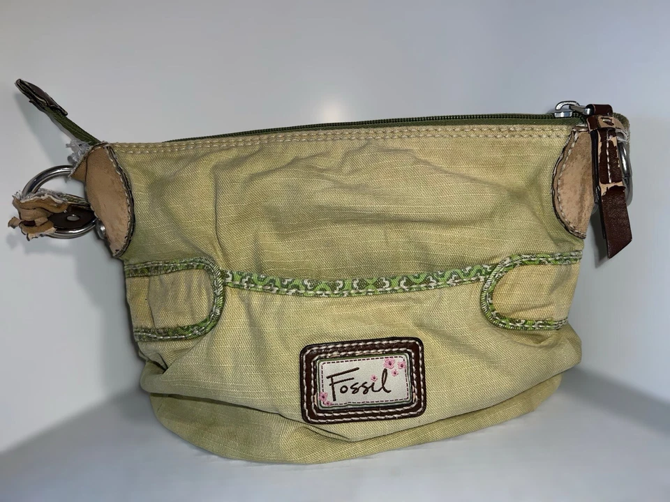 Bandolera Y2K Vintage Fósil Estampado a Rayas Correa Ajustable Tela Bolso de Mano Hippy