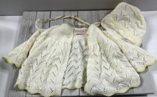 Vintage Knitted Acrylic Sweater Bonnet J. Leeson White Yellow Made In England