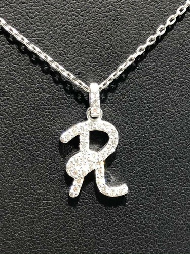 14k White Gold Genuine white Diamonds Script Initial R Custom Made ...