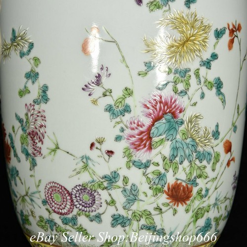 10.8" Qinalong Marked Chinese Famille rose Porcelain Flower Bamboo Vase Bottle - Picture 6 of 9