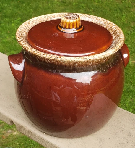 Vintage Hull 2qt Brown Drop Glaze Bean Pot Cookie Jar With Lid