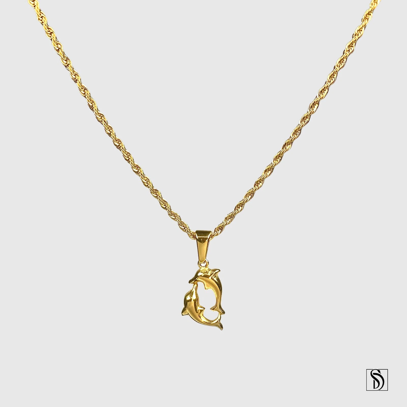 Collier pendentif dauphins en or 18 carats, acier inoxydable premium charme vie marine