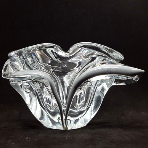 Heavy Hand Blown Freeform Glass/Crystal Votive or Ashtray Clear with Gray Streak - Picture 6 of 11