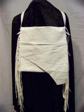 White Crossbody Fringed Leather Bag. Native American handmade