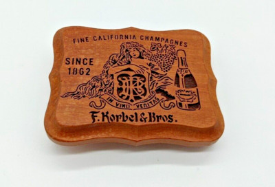Vintage Korbel Wood Belt Buckle California Champagnes In Vino Veritas Since 1862